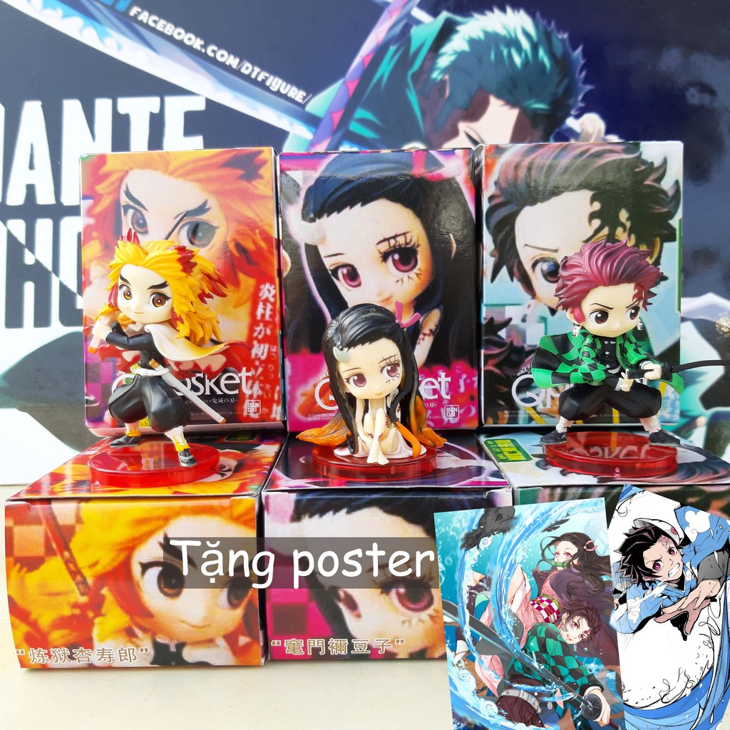 Mô Hình Demon Slayer Kimetsu no Yaiba Nhân Vật Figure Tanjirou, Zenitsu, Inosuke, Nezuko 10cm | Tặng Poster