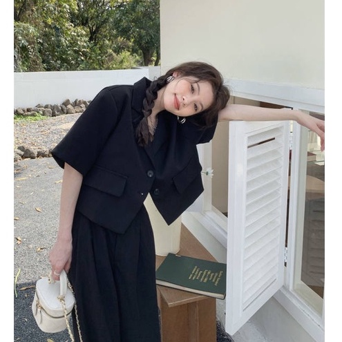 QADCOL  Áo Khoác blazer Tay Ngắn Màu Sắc Đơn Giản Cho Nữ