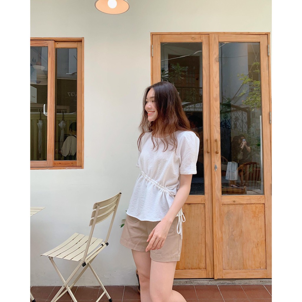 Áo rút dây trước Trắng/Xanh/Nude Freesize