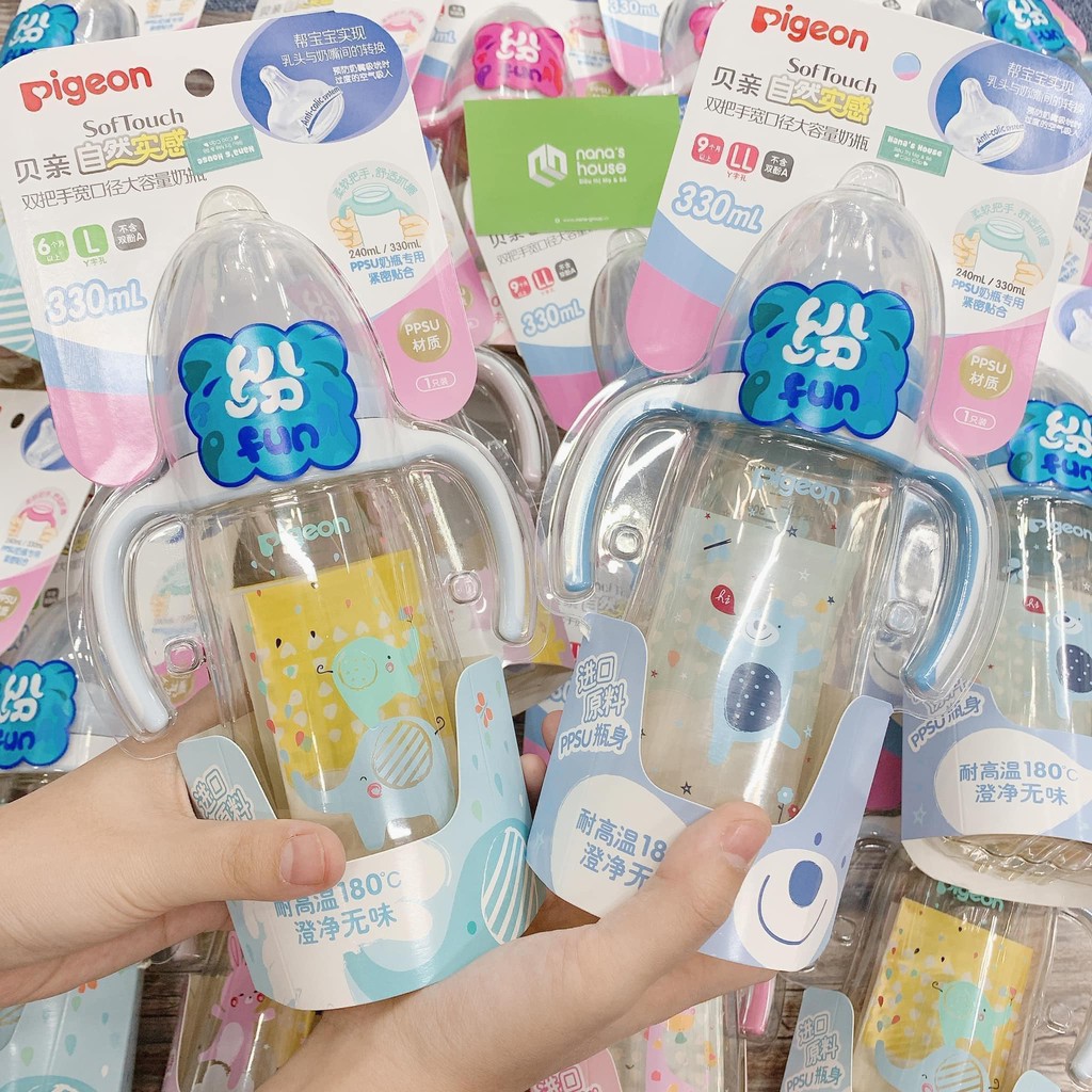 BÌNH SỮA PIGEON NỘI ĐỊA CÓ TAY CẦM CHẤT LIỆU  NHỰA PPSU AN TOÀN CHO BÉ SIZE 330ML