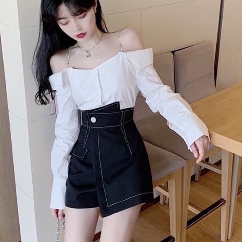 Chân váy viền chỉ quần giả váy