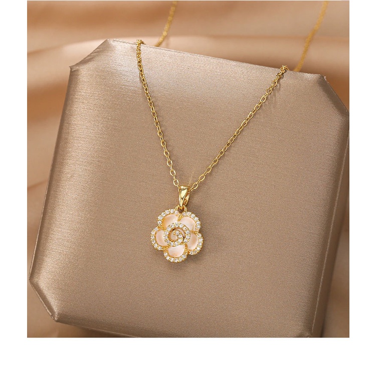 Vòng cổ Thép Titan Nhẹ Thiết Kế Hình Mắt Quỷ Hoa Trà Phong Cách Hàn Quốc Sang Trọng Thời Trang Cho Nữ