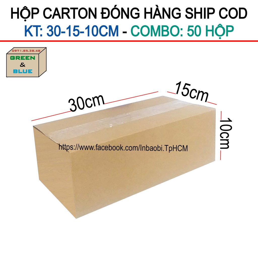 50 Hộp 30x15x10 cm, Hộp Carton 3 lớp đóng hàng chuẩn Ship COD (Green &amp; Blue Box, Thùng giấy - Hộp giấy giá rẻ)