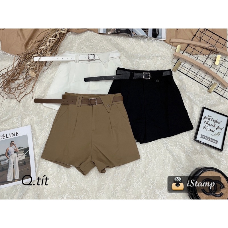 [Mã SKAMFSW175 giảm 10K đơn 50K] Quần short vải kèm đai cạp cao kèm đai cùng màu