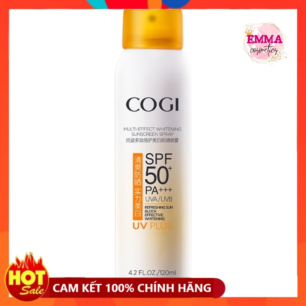 Xịt Chống Nắng COGI SPF50+ PA+++ UV Plus Trắng Da Dưỡng Ẩm 120ml