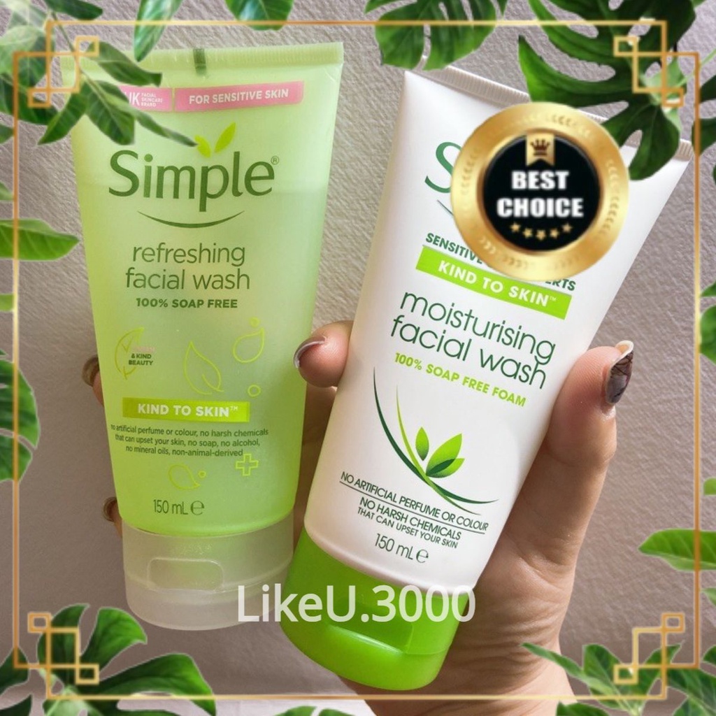 Sữa Rửa Mặt Dạng Gel Simple Kind To Skin Refreshing Facial Wash Gel, SRM sạch sâu Moisturising Facial Wash
