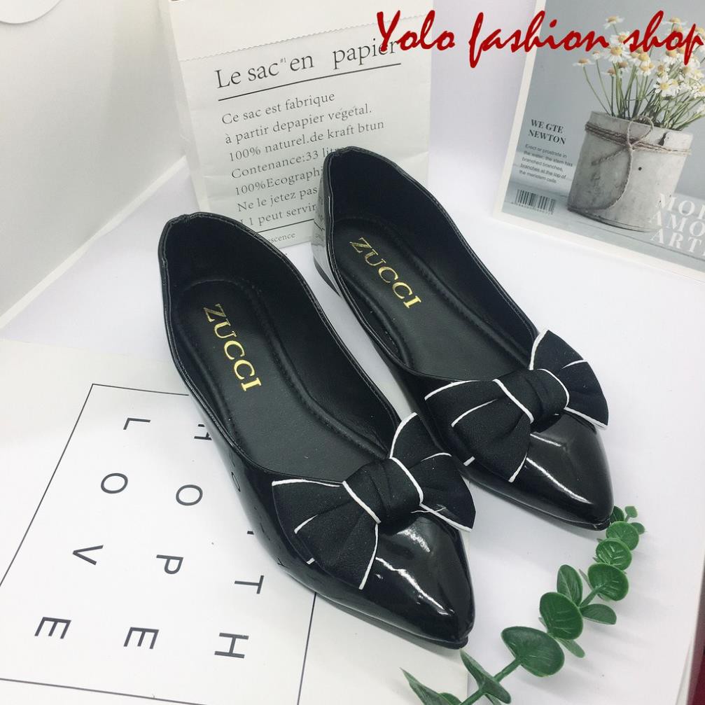 Giày bệt búp bê nữ mũi nhọn đính nơ xinh xắn da mềm êm chân - B20 | BigBuy360 - bigbuy360.vn