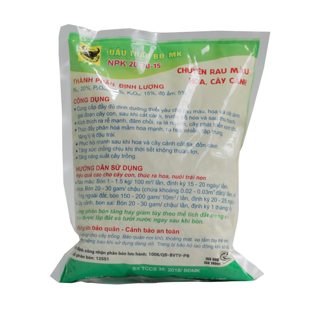 Phân Bón Đầu Trâu BĐ-MK NPK 20 20 15 Chuyên Rau Màu Hoa Cây Cảnh Gói 1 Kg