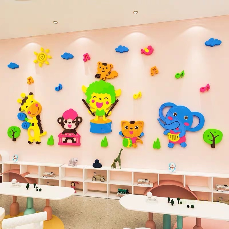 Tranh dán tường mica dán nổi ban nhạc đàn trang trí phòng ngủ cho bé, trường mầm non, lớp học năng khiếu