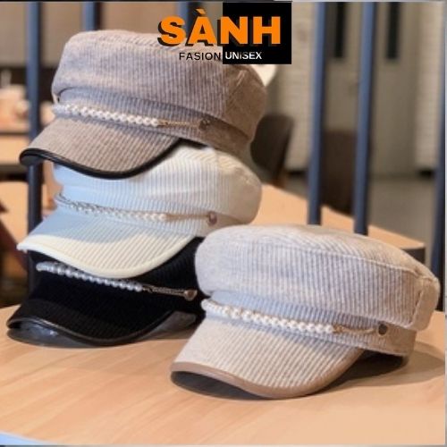 Mũ Thủy Thủ Trơn Đính Dây Hạt Nón Beret Chất Nhung Cao Cấp Thời Trang Phong Câch Hàn Quốc TT_BR01
