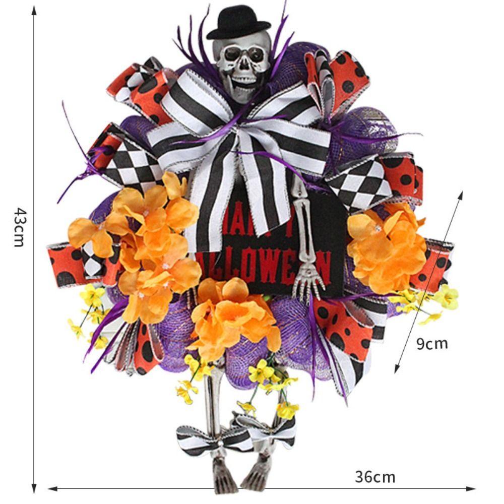 LANSEL Vòng Hoa Mặt Gỗ Hình Đầu Lâu Kinh Dị Treo Trang Trí Halloween
