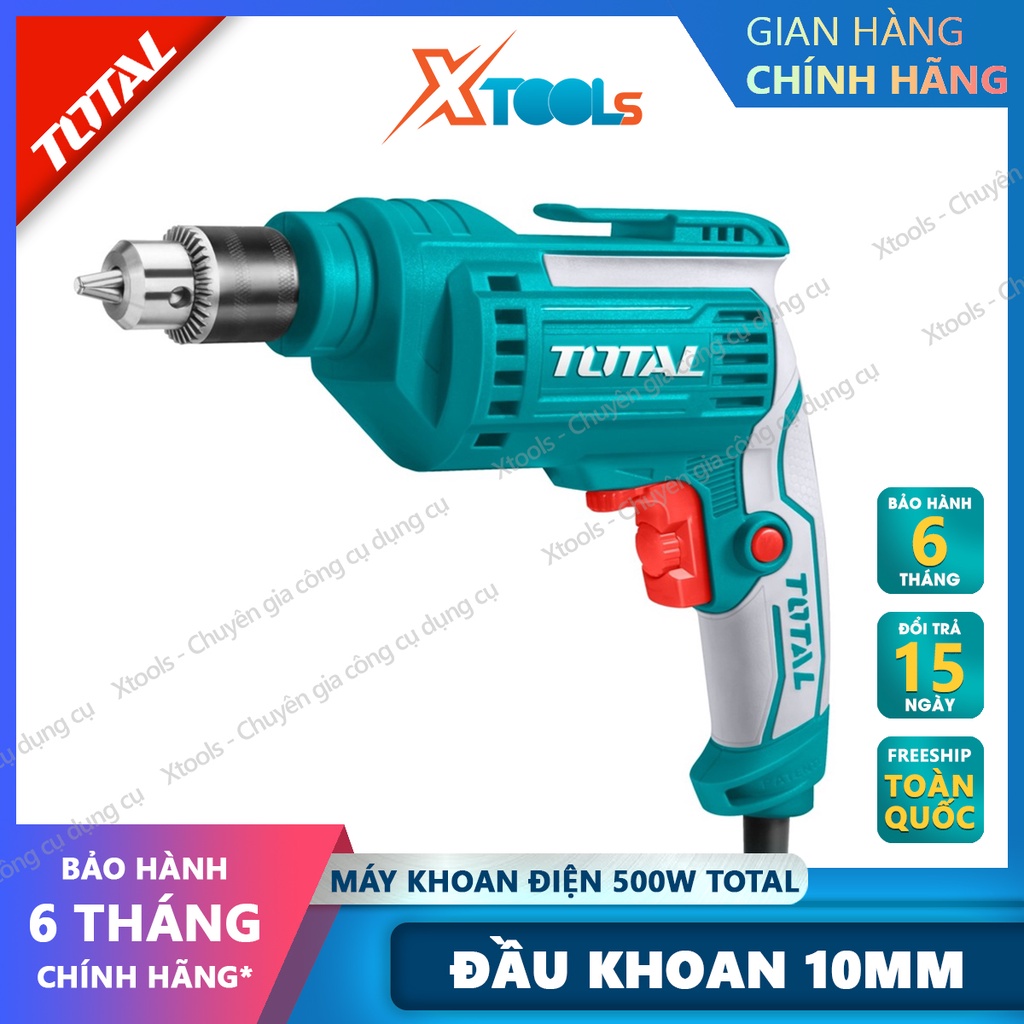 Máy khoan cầm tay TOTAL TD2051026E công suất 500w, tốc độ 3300rpm, khả năng khoan 1.0-10mm, có chỉnh tốc độ, điện áp 220
