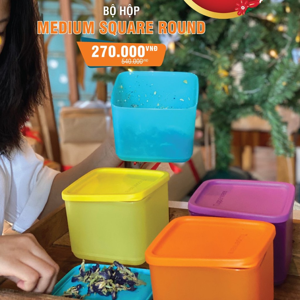 Hộp bảo quản TupperwareFreeship Trữ mát và trữ khô Medium square 1L (set 4 hộp)