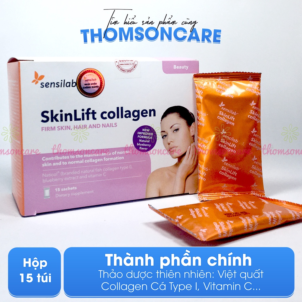 Skinlift Collagen làm đẹp da ngừa lão hóa - từ Dầu cá, Việt quất, colagen Hộp 15 túi