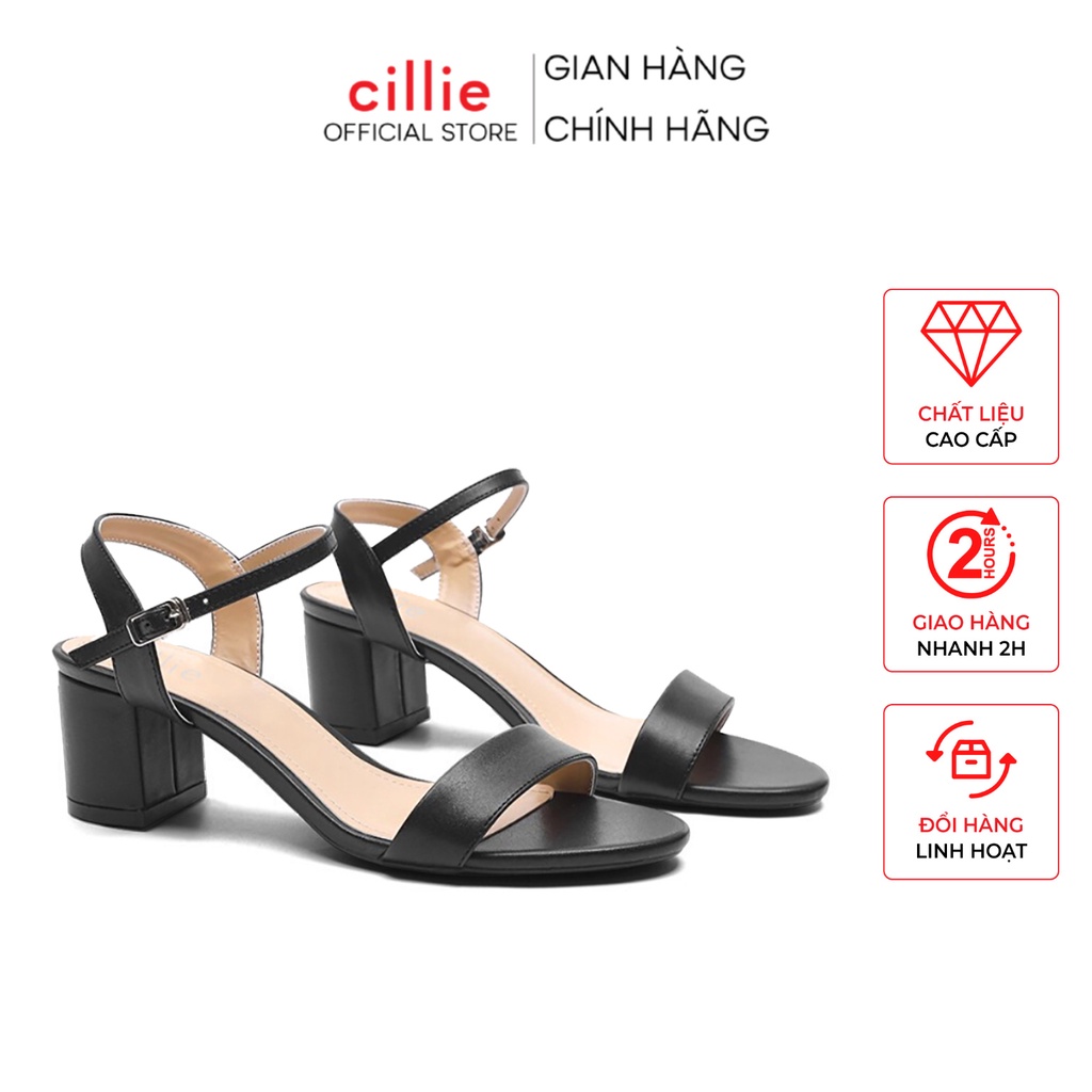 Giày sandal nữ quai ngang gót vuông cao 6cm bản to mang công sở đi làm dạo phố Cillie 1001