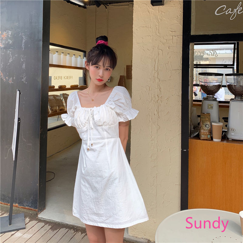 Đầm trắng phối bèo thời trang mùa hè cho nữ