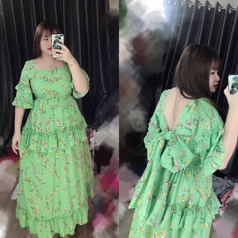 [BIGSIZE] ĐẦM MAXI PHOM DÀI CỘT NƠ SAU 60-90Kg