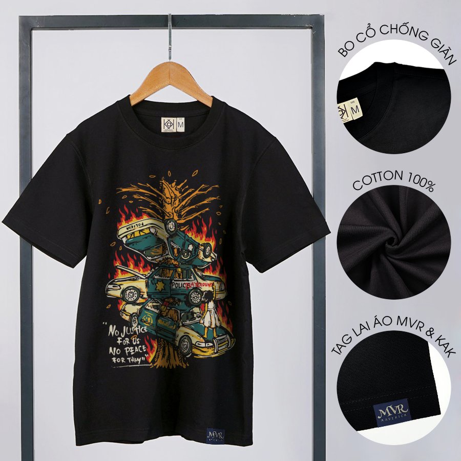 Áo thun form rộng unisex xe xếp chồng rực lửa MVR size rộng tee Mỹ BB4119