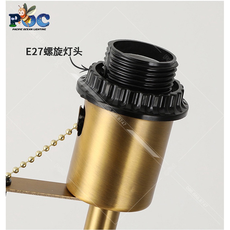 Đèn Cây Trang Trí Phòng Ngủ Thân Gỗ Đế Hợp Kim Mạ Vàng Đèn Đứng Phòng Khách Chao Xếp Ly Quý Phái Sang Trọng POC MB8090