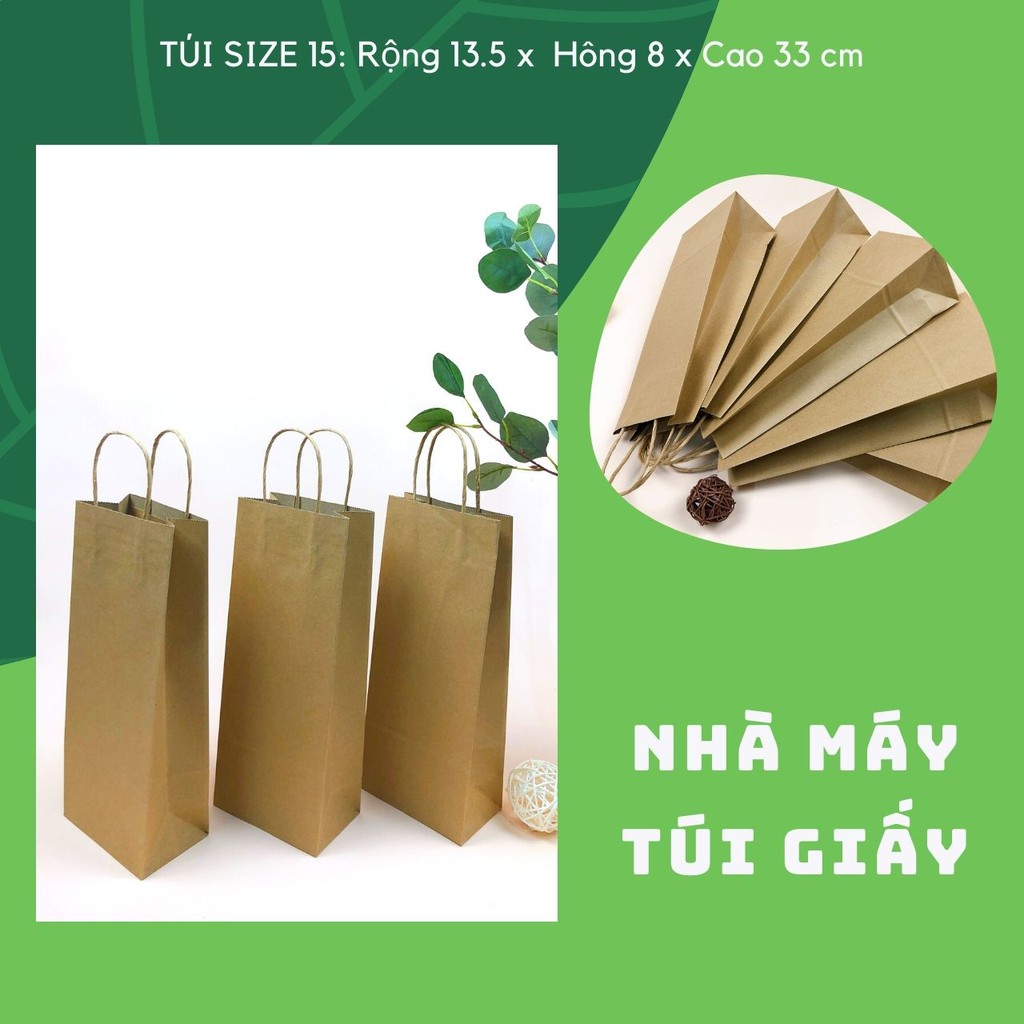 10 CHIẾC TÚI GIẤY KRAFT SIZE 15: 13.5x8x33 MÀU NÂU CÓ QUAI ( ẢNH THẬT)