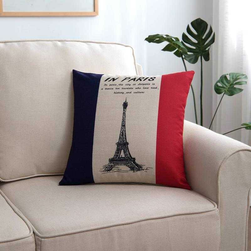 Gối tựa lưng ghế Sofa, Ô tô cotton Tháp Eiffel, Tháp nghiêng Pisa - Gối vuông 45x45cm - Decor trang trí