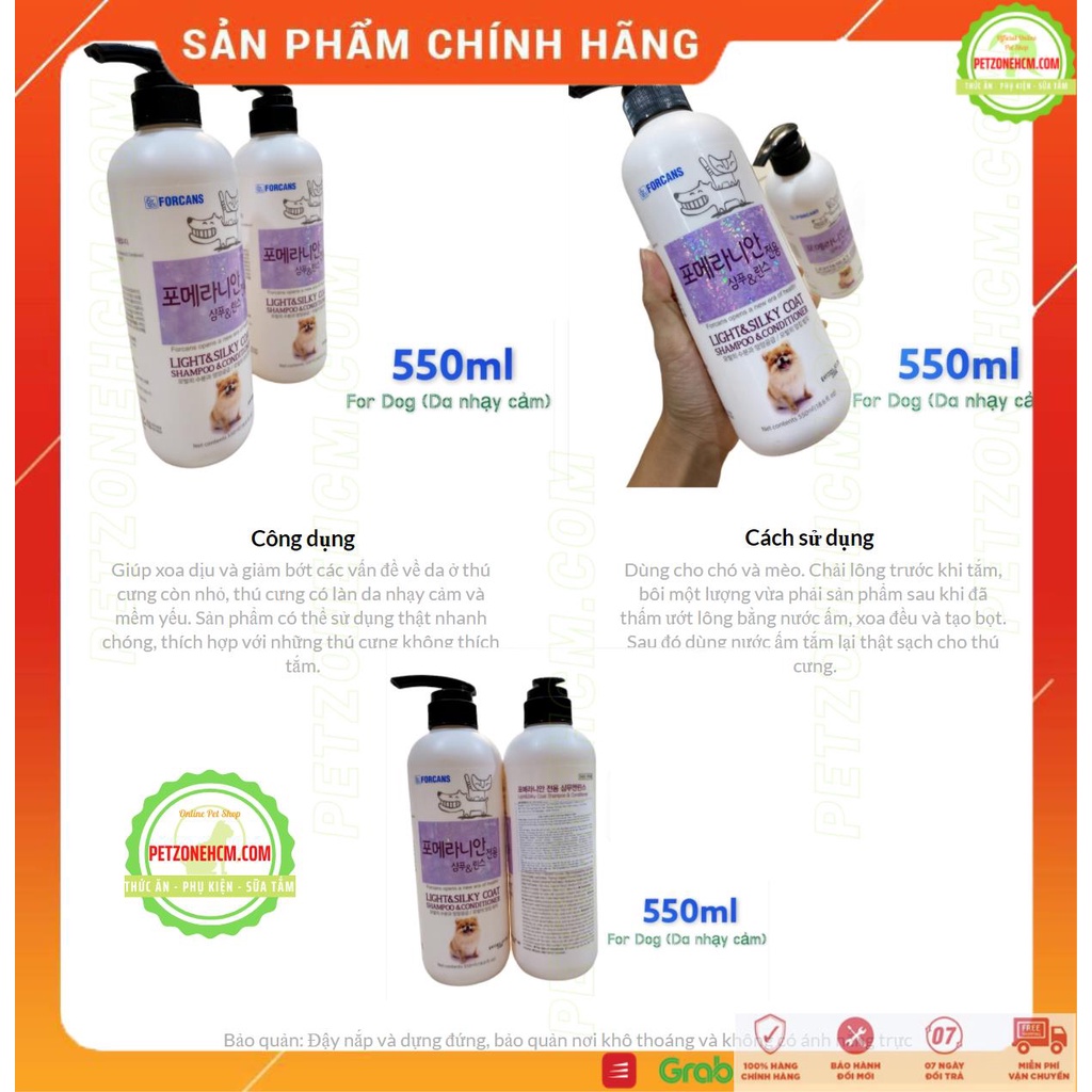 Sữa tắm Forcans Light &amp; Silky coat 550ml FREESHIP cho chó con có làn da nhạy cảm như POM (550ML) Forbis