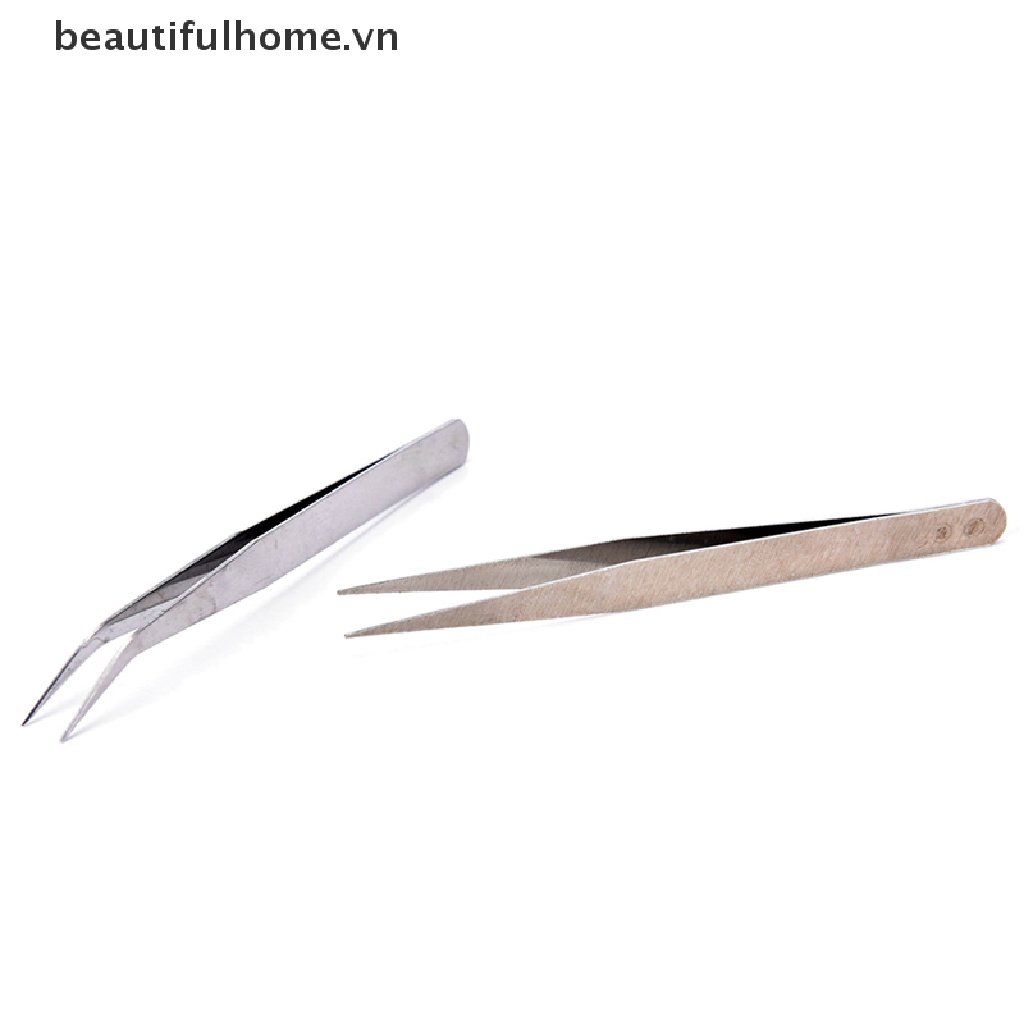 Set 2 Nhíp Thẳng Và Đầu Cong Bằng Thép Không Gỉ Bền Bỉ