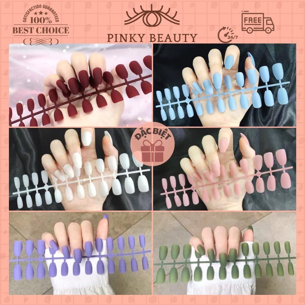 Móng Tay Giả Dài Bộ 24 Móng Giả Dáng Dài Trơn Màu Lì Siêu Sang, Thời Trang Cá Tính Cho Nữ - Pinky Beauty