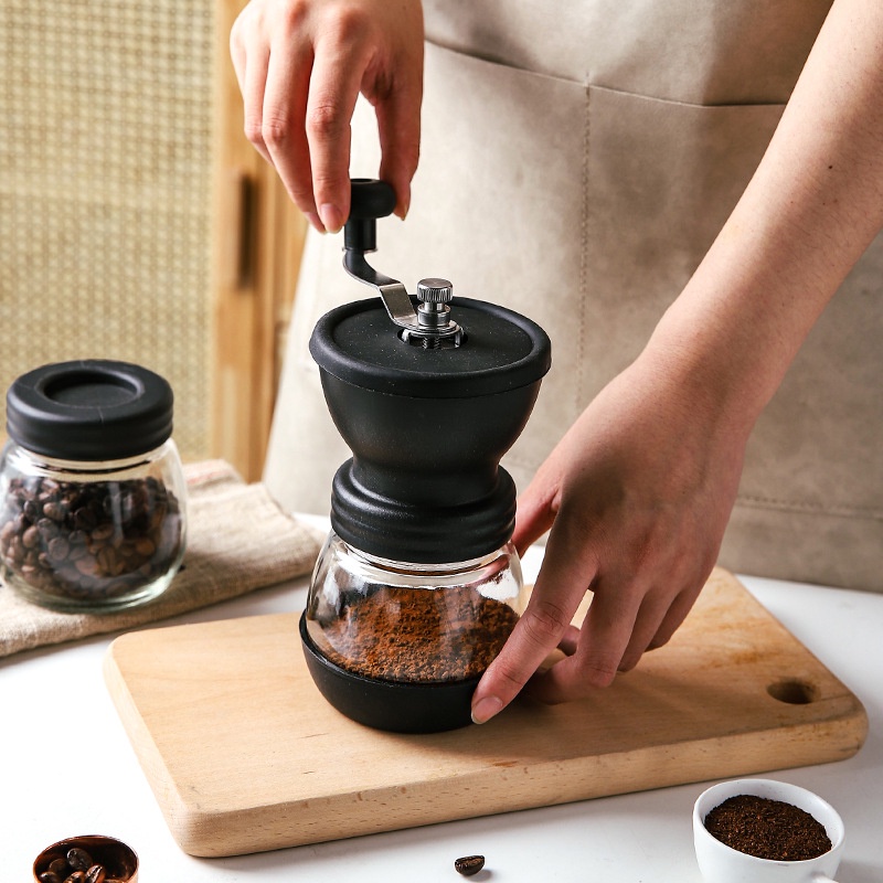 Máy xay cafe cầm tay Tặng 1 Bình Thủy Tinh Cối xay cà phê cầm tay Máy xay cà phê Máy xay tay cafe Coffee Grinder
