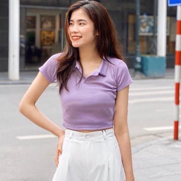 áo croptop tay ngắn có cổ MADELA dáng ôm, croptop nữ polo ngắn tay - ACTN01