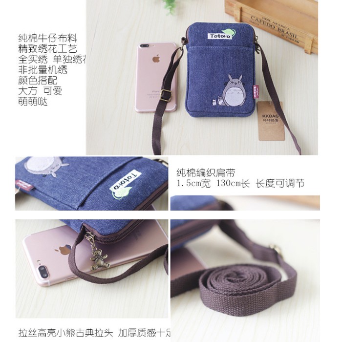 Túi vải canvas đeo chéo họa tiết Totoro ngộ nghĩnh đáng yêu phong cách Hàn Quốc