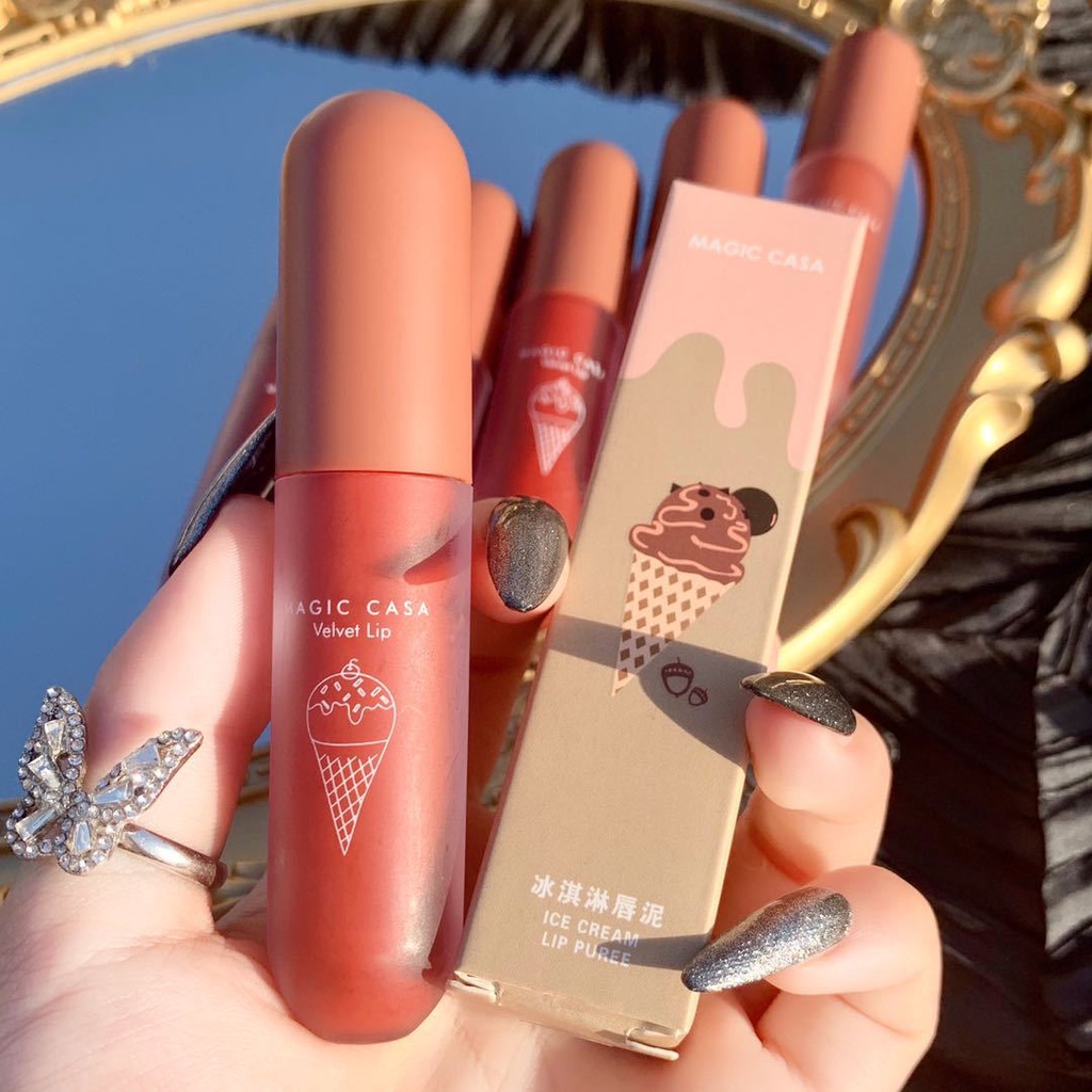 Son kem lì Matte velvet matte lip glaze Chất son không dễ phai, lâu trôi Son kem lì không khô Son kem lì Matte velvet lip glaze môi và má công dụng kép Son màu trà sữa Student Lip glaze