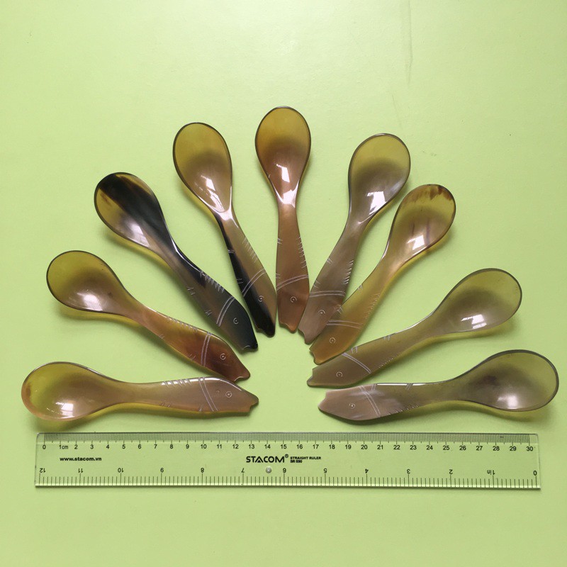 Thìa sừng trâu cao cấp (SS02 combọ 10 chiếc chuôi cá màu tự nhiên)