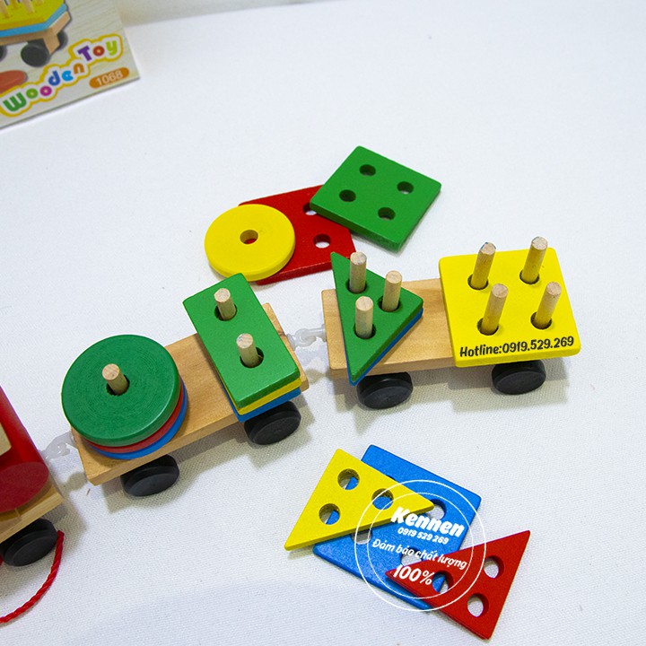 Xe lửa thả hình khối đục lỗ 3D Montessori phát triển tư duy