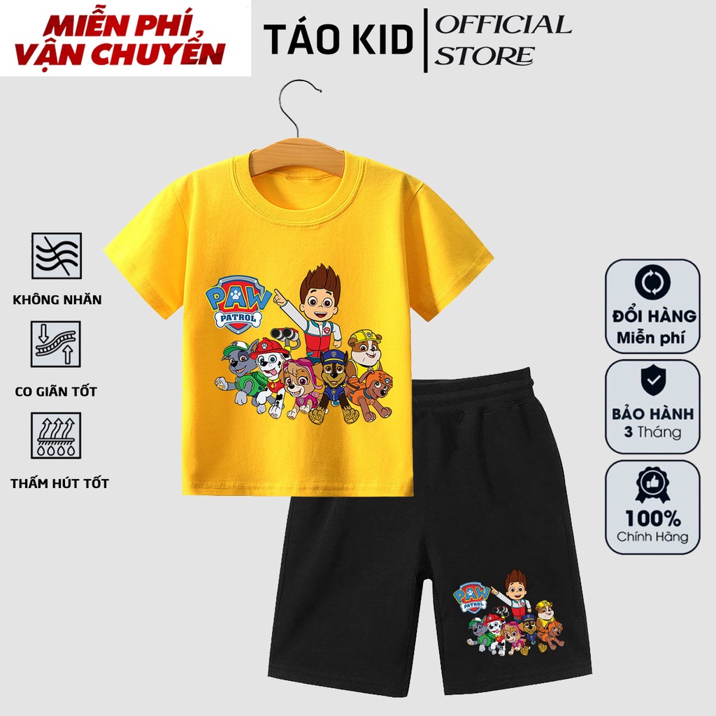 Đồ bộ bé trai, đồ bộ bé gái cộc tay Táo Kid chất cotton in hình Chó Cứu Hộ từ 0 đến 10 tuổi TK68