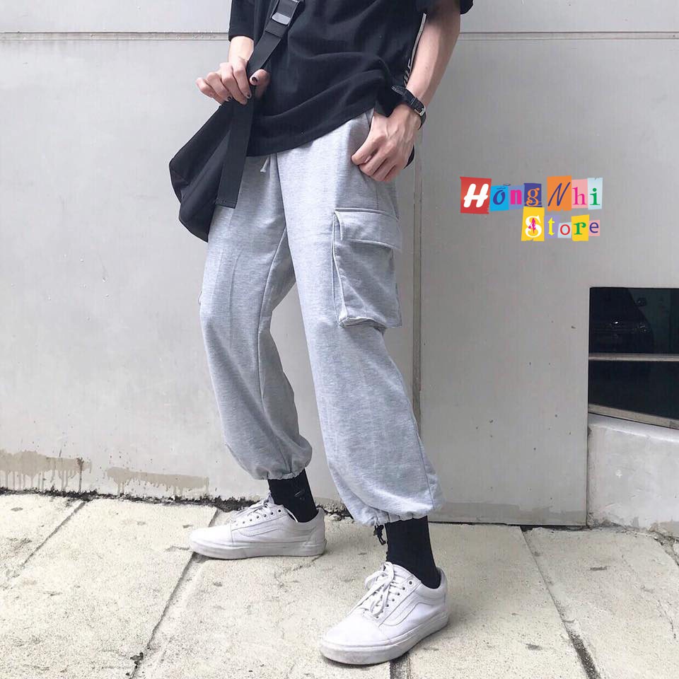 Quần Jogger Box Ulzzang Unisex Jogger Túi Hộp Dây Rút Lai Màu Xám Dáng Rộng - MM