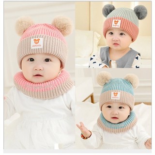 [❤️Freeship❤️Mũ Len Cho Bé Đẹp❤️] Sét Mũ Nón Len 2 Quả Bông Kèm Khăn Ống Cho Bé Trai Bé Gái Mẫu Mới