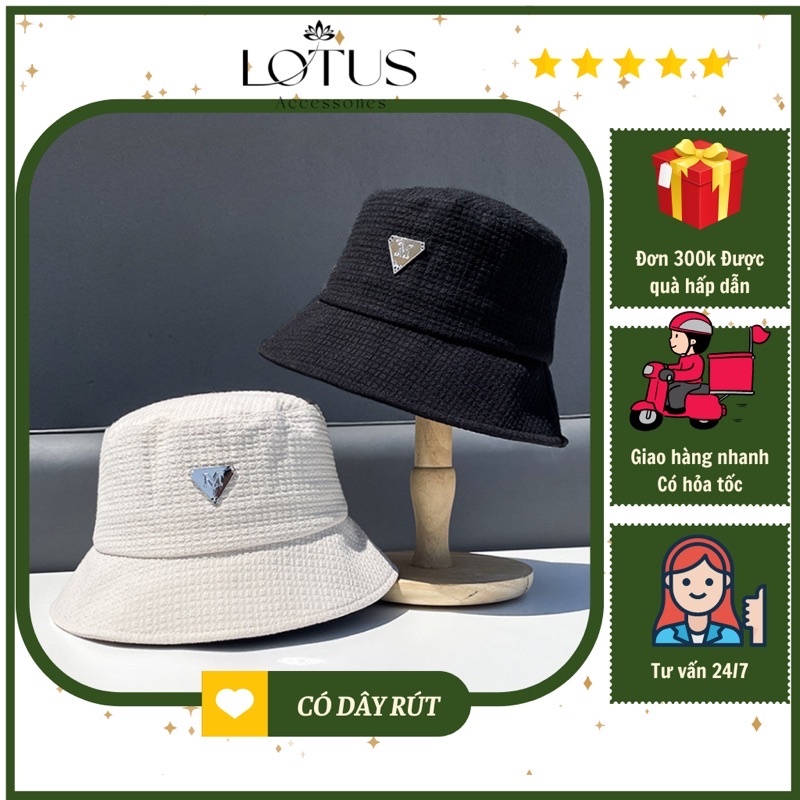 Mũ bucket nữ cao cấp nón bucket dạ logo chữ M có dây rút