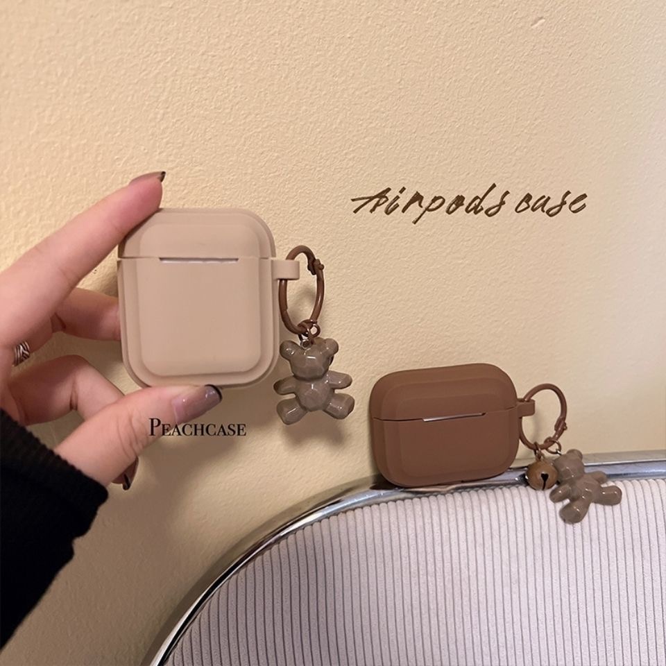 Vỏ Bảo Vệ Hộp Sạc Tai Nghe Airpods 1 2 3 Pro Chất Liệu Silicon Hình Gấu Khaki