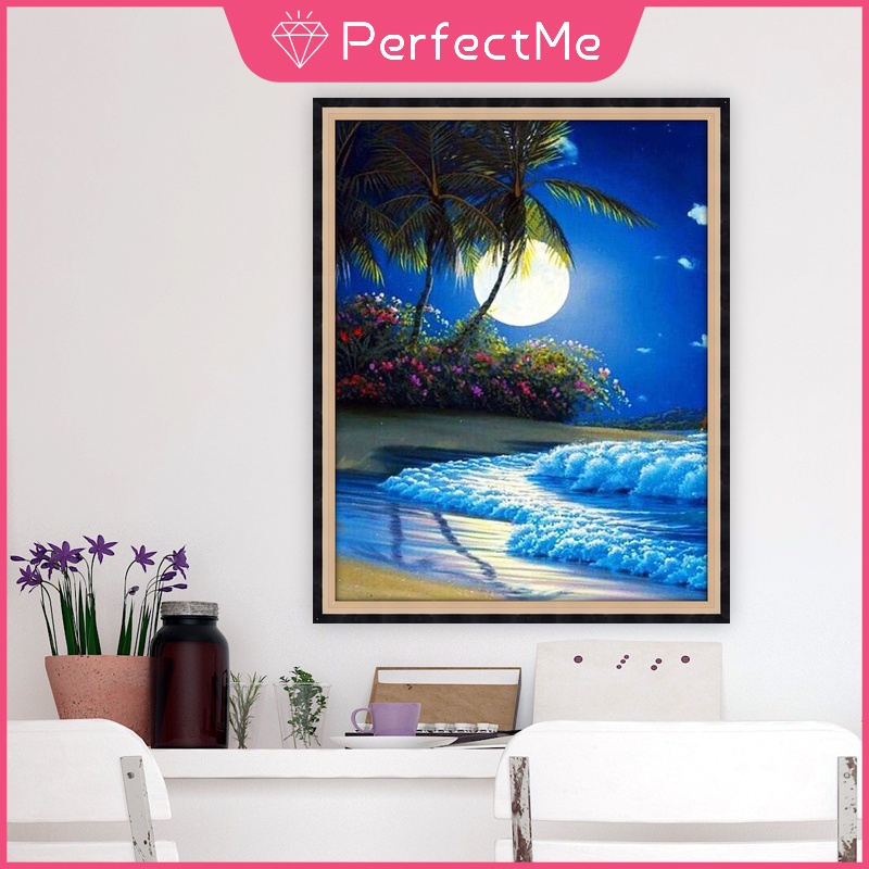 Bộ Tranh Đính Đá 5D Họa Tiết Phong Cảnh Biển Xanh Độc Đáo Kích Thước 40x50cm DIY