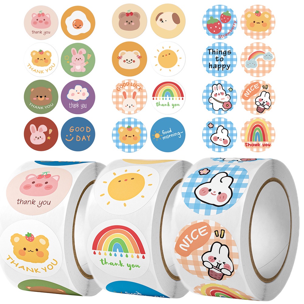 Cuộn 500 miếng dán thank you nhiều hình dễ thương cute đáng yêu, có bán lẻ 100 miếng