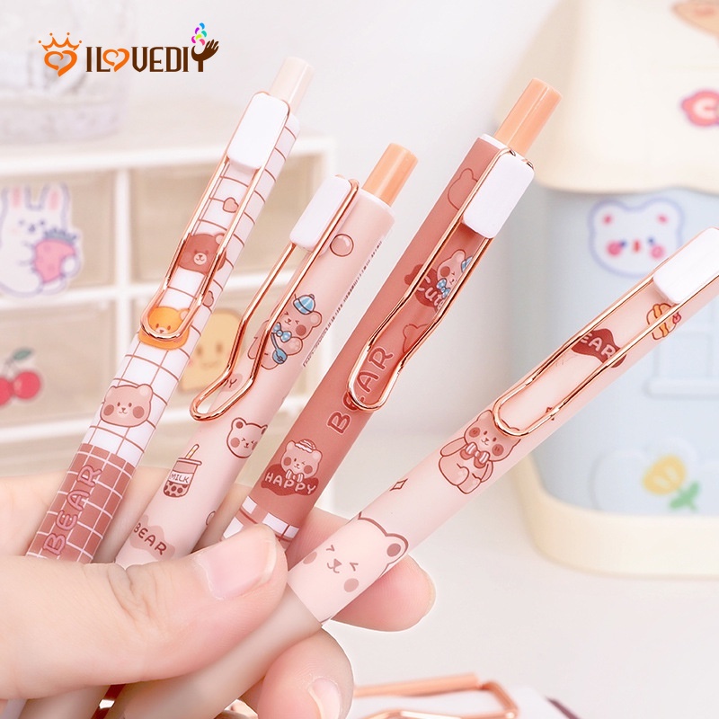 1 Bút Nước Dạng Nhấn Hình Gấu Hoạt Hình Có Móc Kim Loại Sáng Tạo Dễ Thương Dành Cho Văn Phòng Trường Học