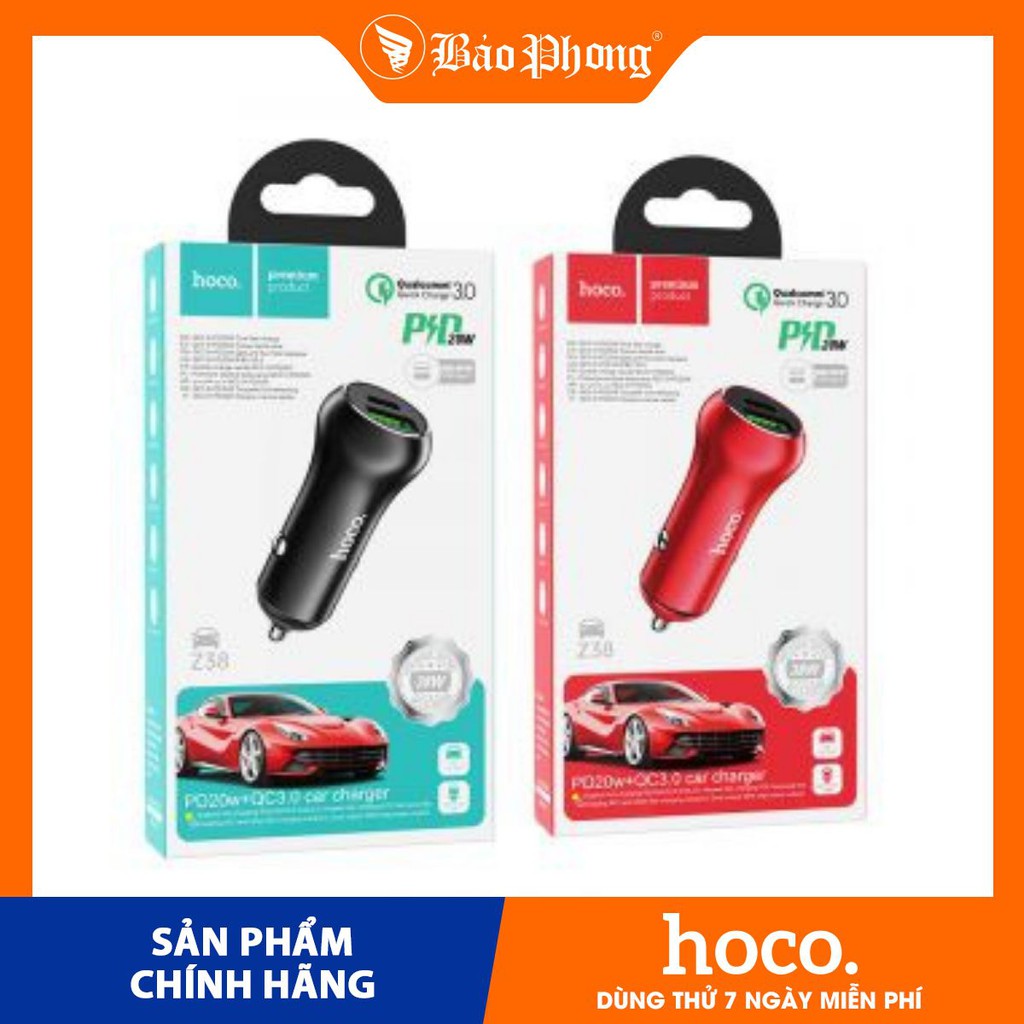 Tẩu sạc nhanh Hoco Z38 QC 3.0 + PD 20W Cổng USB &amp; TYPEC ô tô xe hơi cho điện thoại iP Huawei Samsung Oppo