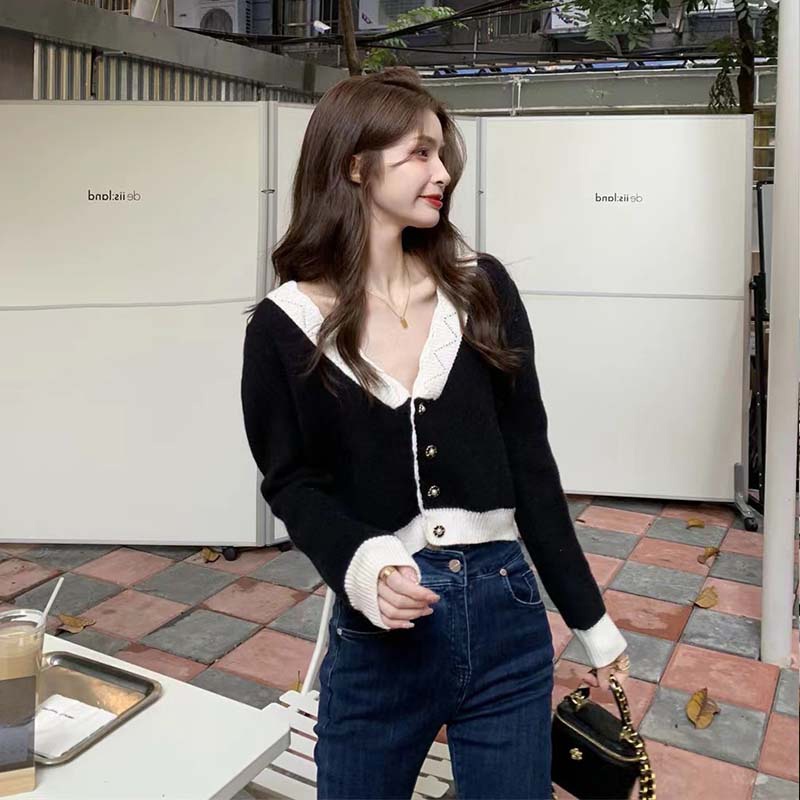 Áo cardigan ZHELIHANGFEI dệt kim tay dài cổ bẻ lưng cao thiết kế thanh lịch dành cho nữ
