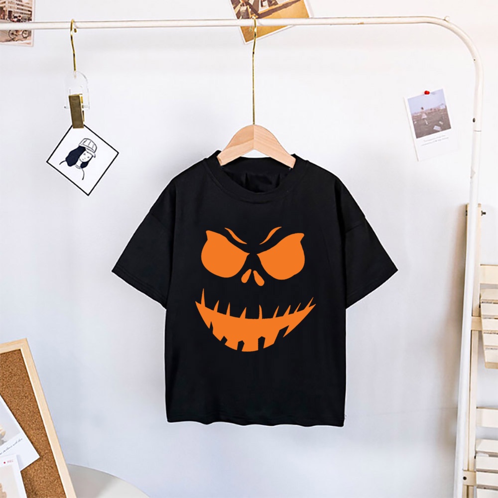 Áo Thun Tay Ngắn Màu Đen In Họa Tiết Bí Ngô / Biểu Tượng Cảm Xúc Trang