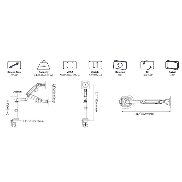💥sale sốc Giá treo màn hình máy tính NB H100 Arm moniter tay dài hơn F80 giá ngang bằng