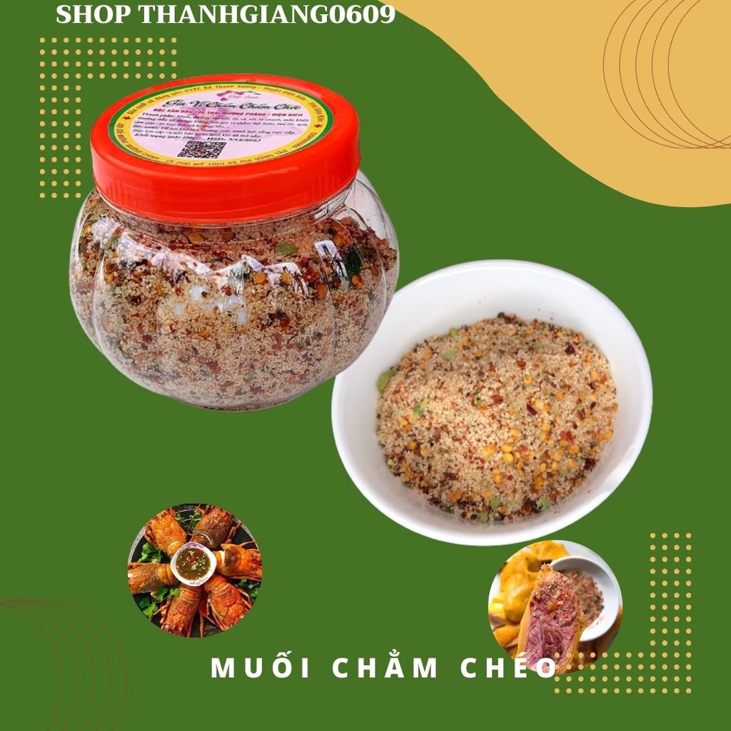 Muối chẳm chéo Điện Biên, lọ 250 gram, vị mặn đậm, thơm mùi mác khén, lá chanh, chấm thịt, tôm, cua rất ngon lạ miệng