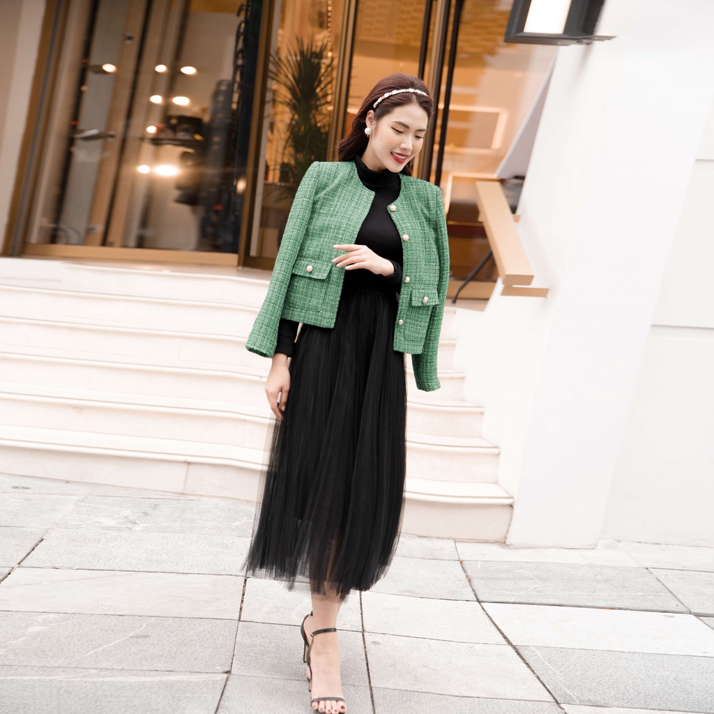 Áo khoác dạ tweed xinh xắn hàng thiết kế chính hãng Giian - A212