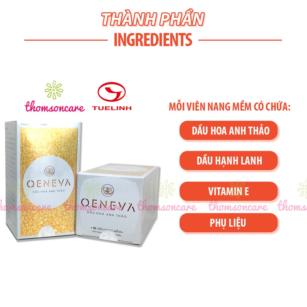 Cân bằng nội tiết, giảm lão hóa từ Dầu hoa anh thảo Oeneva của Dược Tuệ Linh - đẹp da Oen Eva hộp 30 viên | BigBuy360 - bigbuy360.vn