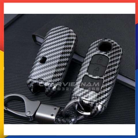 Ốp Khoá Ô Tô Mazda 2, 3, 6, CX5, CX8 (Mẫu 3 Nút) - Bọc Chìa Khóa Vân Carbon Cao Cấp mã [ MAZ-1]
